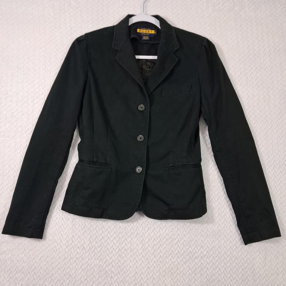 Vintage Ralph Lauren Rugby Blazer Jacket Womens 2 Black